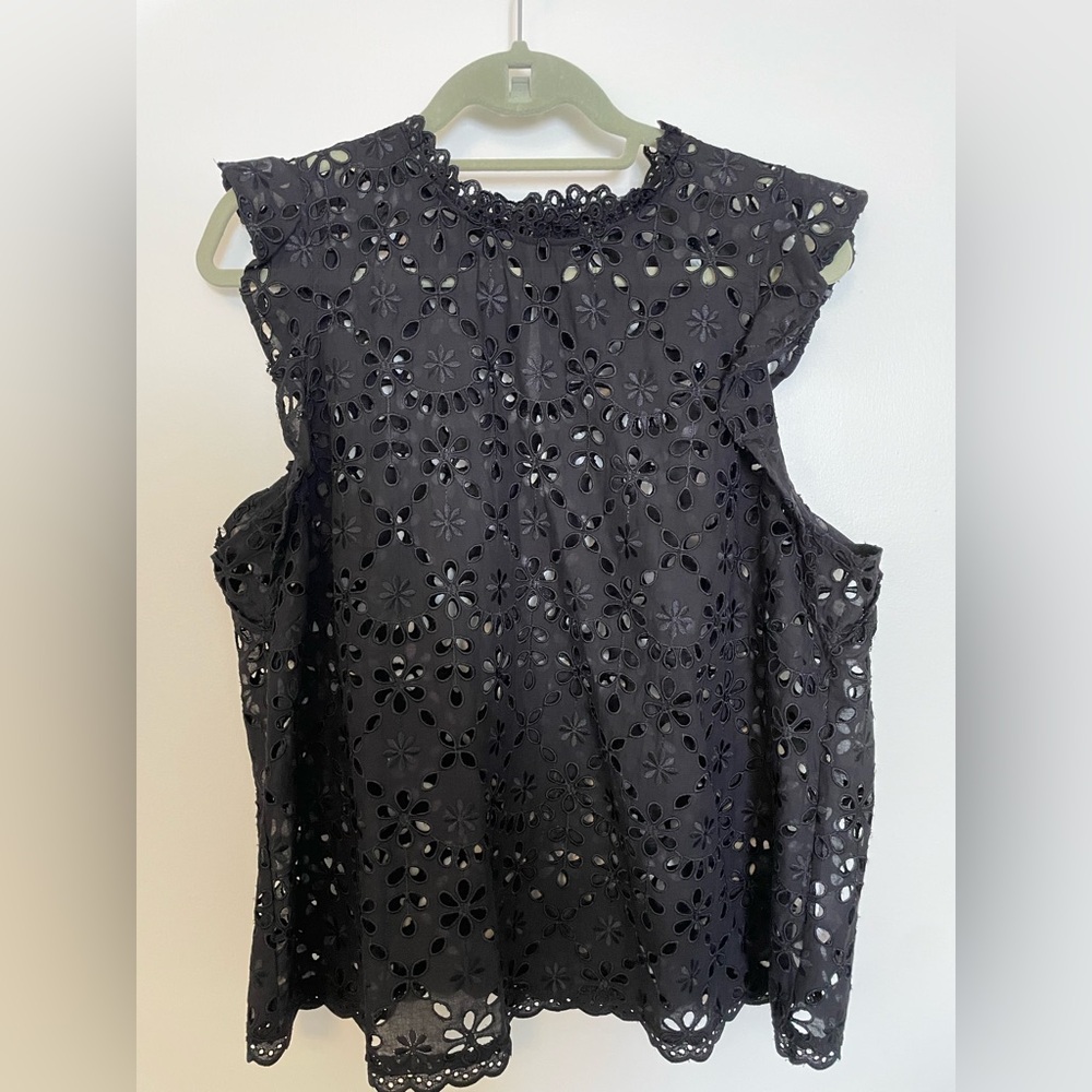 J. Crew Black Eyelet Detail Top